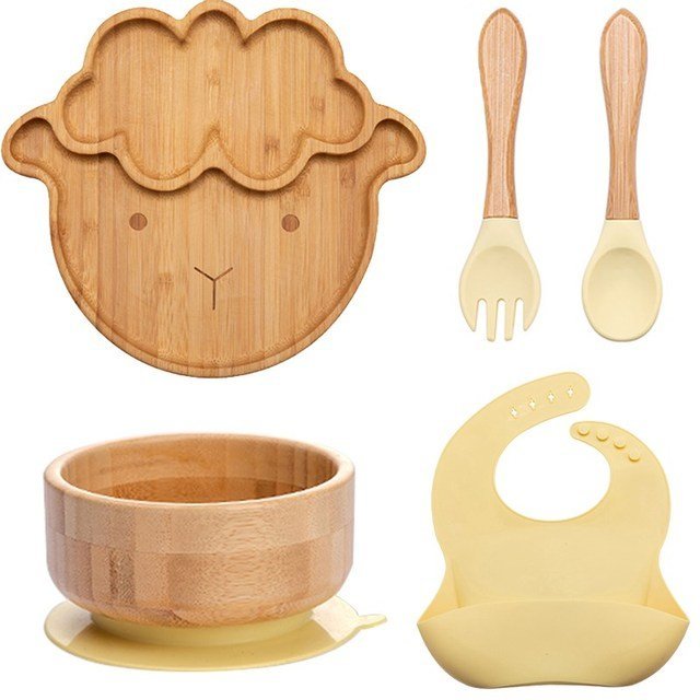 7-Pcs Wooden Feeding Tableware Set for Kids eco set - 14